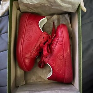 Gucci Kids Red Embossed Leather Sneakers